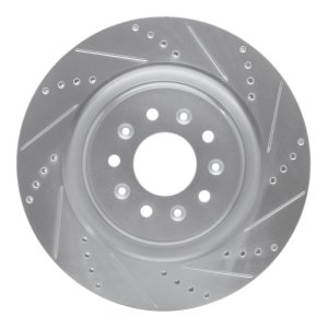Jaguar XJR Brake Rotor (1) - Front Right - R1 Concepts - Drilled & Slotted - Silver - `00-`06